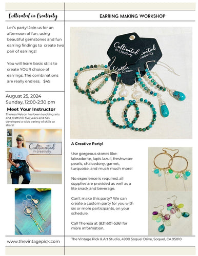 Earring Making Workshop Sunday, Aug. 25, 12:30-2:00